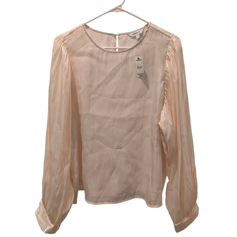 Express NEW Satin Shimmer Cream Blouse Statement Sleeves Old Money Balletcore